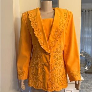 Elegant Orange Embroidered Women's Blazer